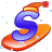 This animated GIF is the letter s going down a slope on a snowboard. It is also wearing a yellow and red hat
