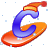 This animated GIF is the letter c going down a slope on a snowboard. It is also wearing a yellow and red hat