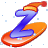 This animated GIF is the letter z going down a slope on a snowboard. It is also wearing a yellow and red hat