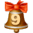 This gif animation shows a bell with a red bow on the top. It has the number 9 inside