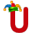 This animated gif is the letter u with a jesters hat on, swaying from side to side