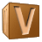 This animated GIF is a brown children's building block spinning, with the letter v on it