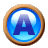 This animated GIF shows a gold spinning ring moving around a blue circle, which has the letter a inside it