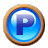 This animated GIF shows a gold spinning ring moving around a blue circle, which has the letter p inside it