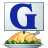 This animated GIF shows a thanksgiving turkey, with a blue spinning letter g on a card above it