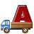This animated GIF is a flatbed truck with the letter a bouncing on top of it