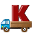 This animated GIF is a flatbed truck with the letter k bouncing on top of it