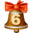 This gif animation shows a bell with a red bow on the top. It has the number 6 inside
