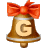 This gif animation shows a bell with a red bow on the top. It has the letter G inside