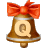 This gif animation shows a bell with a red bow on the top. It has the letter Q inside