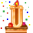 This gif animation shows a lit candel in the shape of a letter U , with sparkles flickering in the background