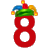 This animated gif is the number 8 with a jesters hat on, swaying from side to side