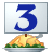This animated GIF shows a thanksgiving turkey, with a blue spinning number 3 on a card above it