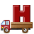 This animated GIF is a flatbed truck with the letter h bouncing on top of it