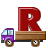 This animated GIF is a flatbed truck with the letter r bouncing on top of it