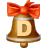 This gif animation shows a bell with a red bow on the top. It has the letter D inside