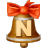 This gif animation shows a bell with a red bow on the top. It has the letter N inside