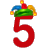 This animated gif is the number 5 with a jesters hat on, swaying from side to side