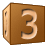 This animated GIF is a brown children's building block spinning, with the number 3 on it