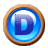 This animated GIF shows a gold spinning ring moving around a blue circle, which has the letter d inside it