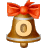 This gif animation shows a bell with a red bow on the top. It has the number 0 inside