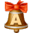 This gif animation shows a bell with a red bow on the top. It has the letter A inside