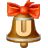 This gif animation shows a bell with a red bow on the top. It has the letter U inside