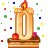 This gif animation shows a lit candel in the shape of a letter O , with sparkles flickering in the background