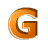 This gif image shows the letter G bouncing up and down. It is a gold color