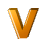This gif image shows the letter V bouncing up and down. It is a gold color
