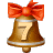 This gif animation shows a bell with a red bow on the top. It has the number 7 inside