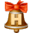 This gif animation shows a bell with a red bow on the top. It has the letter H inside