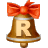 This gif animation shows a bell with a red bow on the top. It has the letter R inside