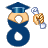This animated gif is the number 8. It has a graduation hat on and is moving side to side. It is holding its graduation papers in a hand that is floating and not attached to the body