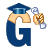 This animated gif is the letter g. It has a graduation hat on and is moving side to side. It is holding its graduation papers in a hand that is floating and not attached to the body