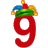 This animated gif is the number 9 with a jesters hat on, swaying from side to side