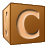 This animated GIF is a brown children's building block spinning, with the letter c on it