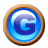 This animated GIF shows a gold spinning ring moving around a blue circle, which has the letter g inside it