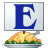 This animated GIF shows a thanksgiving turkey, with a blue spinning letter e on a card above it