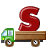 This animated GIF is a flatbed truck with the letter s bouncing on top of it