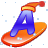 This animated GIF is the letter a going down a slope on a snowboard. It is also wearing a yellow and red hat