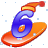 This animated GIF is the number 6 going down a slope on a snowboard. It is also wearing a yellow and red hat