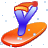 This animated GIF is the letter y going down a slope on a snowboard. It is also wearing a yellow and red hat