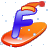 This animated GIF is the letter f going down a slope on a snowboard. It is also wearing a yellow and red hat