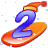 This animated GIF is the number 2 going down a slope on a snowboard. It is also wearing a yellow and red hat