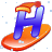 This animated GIF is the letter h going down a slope on a snowboard. It is also wearing a yellow and red hat