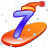 This animated GIF is the number 7 going down a slope on a snowboard. It is also wearing a yellow and red hat