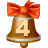 This gif animation shows a bell with a red bow on the top. It has the number 4 inside