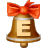 This gif animation shows a bell with a red bow on the top. It has the letter E inside