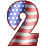 This animated gif is the number 2 , with the USA's flag as its background. The flag is waving, but the number remains still